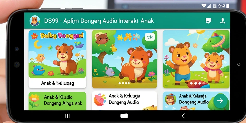 Tampilan antarmuka DS99 dengan pilihan dongeng audio menarik.